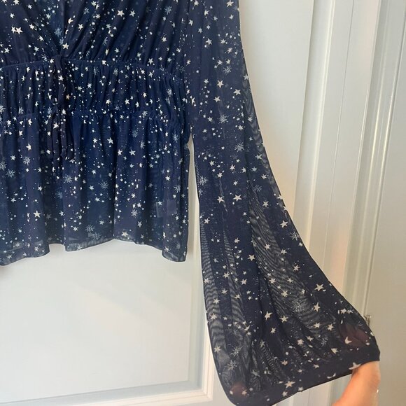 Madison & Berkeley Navy Star Mesh Top XL Long Sleeve Smocked Waist NWT - Picture 8 of 10